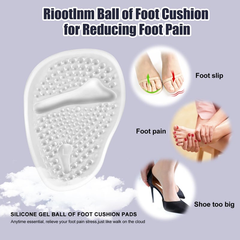 Riootlnm Metatarsal Pads  Ball of Foot Cushions  Heel Pads Inserts for Too Big Shoes  Reduce Foot Pain  No Slip Heel Grips Liners for Loose Shoes  Blisters (Clear) - Image 2